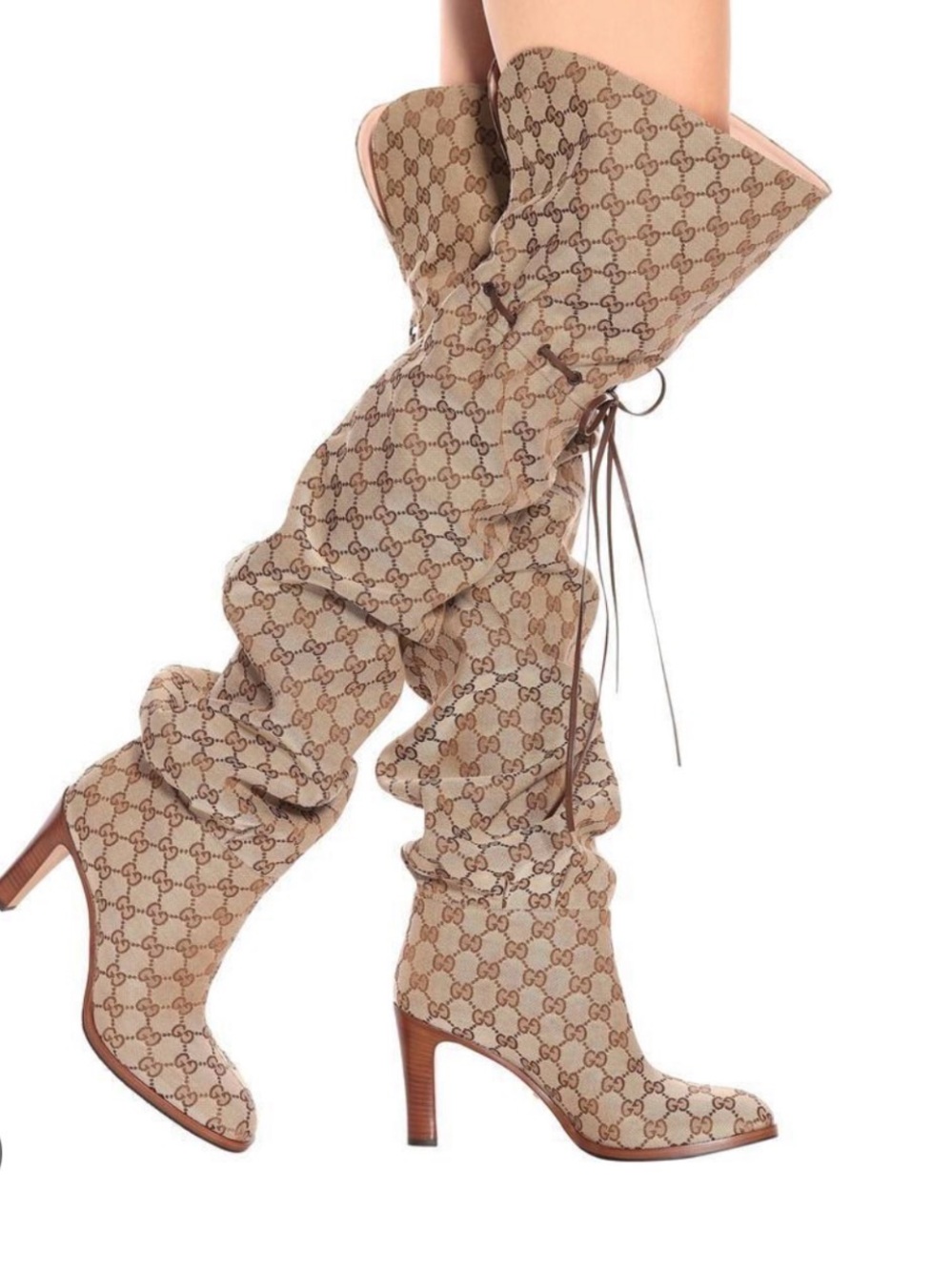 Gucci Beige GG Monogram Over-the-Knee Slouch Boots - Picture 1 of 16